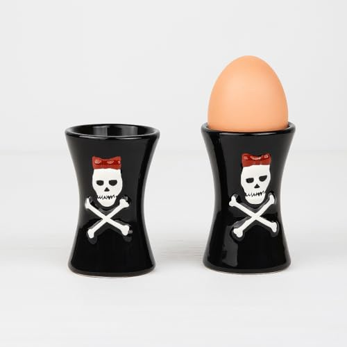Generisch Totenkopf Eierbecher 2er Set – Schwarz/Weiß | Gothic Skull Deko für Frühstück & Küche | Eierhalter aus Keramik – Geschenkidee
