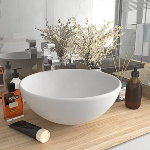 Lavabo Rond with Céramique, Finition Mate, Vasque à Poser Salle de Bain, Lavabo Salle de Bain, Meuble Vasque Salle de Bain, Lave Main, Blanc Mat, 32.5 x 14 cm