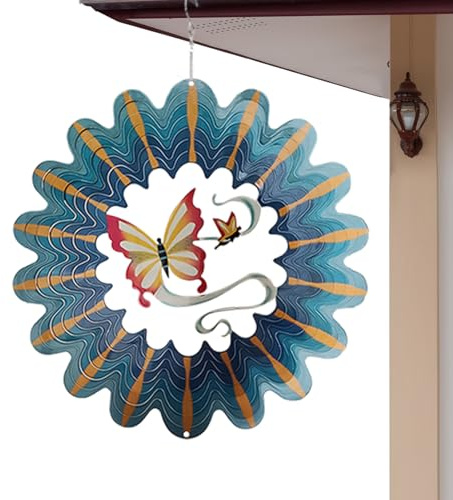Butterfly Wind Spinner - 3d Sculptures Ornaments, Movement Feature Patio Garden | Metal Hanging Outdoor Decorations, Weather-Resistant Windcatcher Accents, Patio Yard Decorative Sculpture Modules