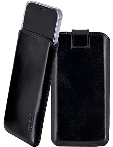Suncase Leder Tasche mit ZUSÄTZLICHER Hülle Case Handytasche mit Rückzugsfunktion und Magnetverschluss in schwarz kompatibel mit iPhone 17