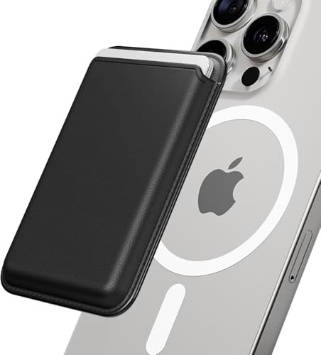 Sinjimoru Magnetic Wallet for Mobile Phone, Premium Vegan Leather Phone Wallet for MagSafe 3 Card Holder Compatible with iPhone 17 Pro Max Air 16 15 14 13 Series M Viica Basic Schwarz