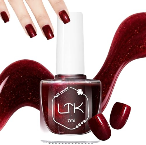Red Pearl Glitter Nail Polish - Oil Based Quick Dry Christmas Red Nail Varnish - Long Lasting Pure Color Natural Polish with Metallic Luster - No UV Light Needed