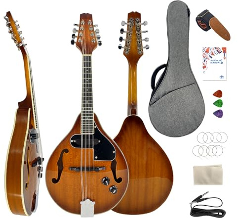 Conboxus Mandolin Musical Instruments Acoustic-Electric A Style 8-String Mohagany Mandolin Instrument Arched F Holes Body with Gig Bag,Cable,Strings,Strap,Picks&Polish Cloth
