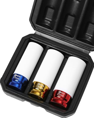 HOYETO 1/2 Drive Impact Socket Set, 17/19/21mm Lug Nut Kit for Tire Repair