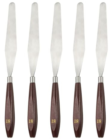 QUARKZMAN 5pcs Couteau À Spatule Outil De Peinture 5.35 x 0.94 Rouge/Argent | Spatule En Acier Inox, Couteaux À Spatule Grattoirs Outils Avec Manche En Hêtre, Pour Acrylique Mélange Étendage