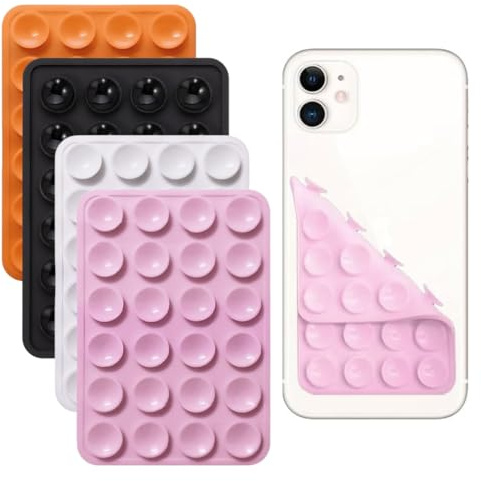 MOLZINY 4 Stück Silikon Handy Saugnapf Doppelseitig Silikon-Saugnapf-Handyhüllenhalterung Spiegel, Dusch-Handyhalterung, Videos und Selfies (weiß, schwarz, orange, hellrosa)