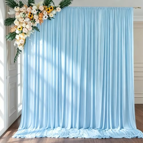 Lot de 2 rideaux de 1,5 x 3 m pour toile de fond pour fête de mariage, toile de fond en polyester blanc, fond photo, décoration de fête d'anniversaire, rideaux de fond (bleu)