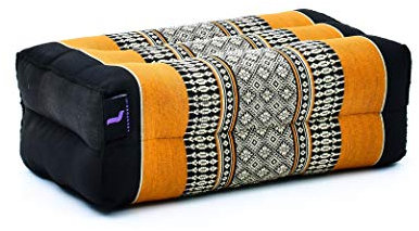 Leewadee Öko-Yoga Meditationskissen mit Yoga Block - Naturkissen aus Kapok, 35 x 18 x 12 cm, Schwarz Orange