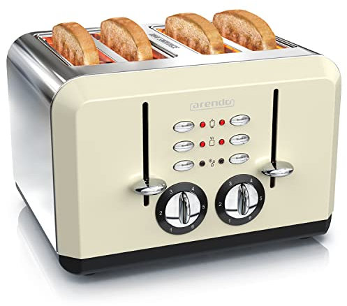 Arendo - Automatik Toaster 4 Scheiben - Edelstahlgehäuse - bis zu Vier Sandwich und Toast-Scheiben - Bräunungsgrad 1-6 - Aufwärm- und Auftaufunktion - Krümelschublade - 1630 Watt - GS-Zertifiziert