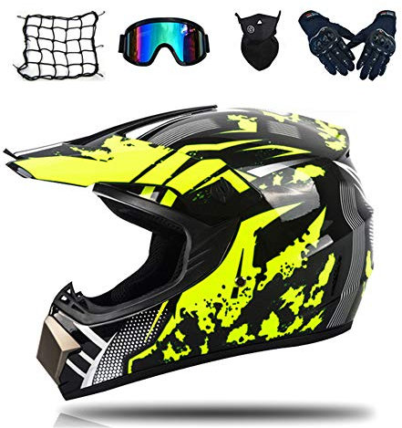Motocrosshjälm, MRDEAR Fullface MTB-hjälm motorcykel crosshjälm med glasögon (5 stycken) off road skyddshjälm motorcykelhjälm för barn män kvinnor säkerhet skydd, DOT-certifikat, 3 stilar
