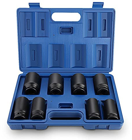 Juego de Vasos de Impacto Profundo Drive de 8 Piezas de 3/4 de Pulgada, Llaves de Vaso de Impacto 24-38 mm Juego de Insertos de Llave de Tubo de Impacto Hexagon Drive deep Impact con Caja