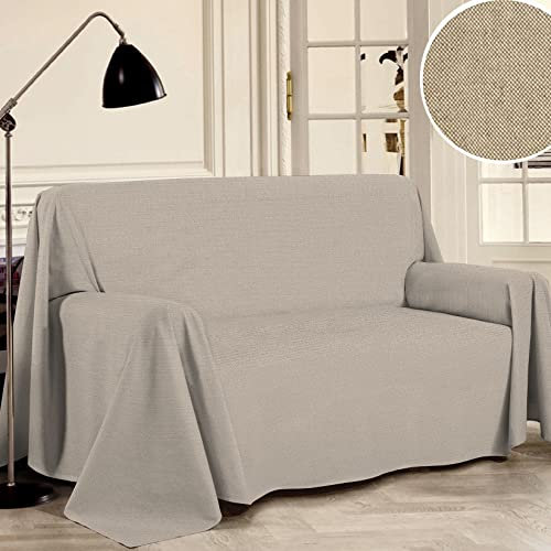 PENSIERI DELICATI Telo Copridivano 180 x 290 cm Made in Italy, Telo Copritutto 100% Cotone Puro Riciclato Tinto in Filo, Tinta Unita Beige, Ideale Come Telo Arredo, Salva Divano, Coperta Picnic
