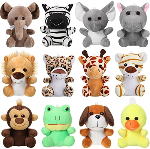 Skylety Mini Plüschtier 10cm 12 Stück Mini Stofftiere Wald Plüschtier Dschungeltiere Waldtiere Stofftiere Klein Tiger Wlefant Löwe Leopard Rehkitz Zebra Nilpferd Welpen Giraffe