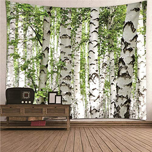 EHOMERY Wandteppich 3D Optik Wandschmuck Outdoor Grün Weiß Birke Wandbehang Klein Wanddekoration Home Groß Schlafzimmer Wohnzimmer 300X260Cm