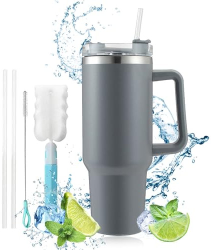 Doppelwandiger Edelstahl Vakuum Isolierbecher,Tragbare Autobecher Becher Tumbler,Isolierter Thermo Trinkbecher Edelstahl mit Griff,Thermobecher 1180 ML (40OZ)