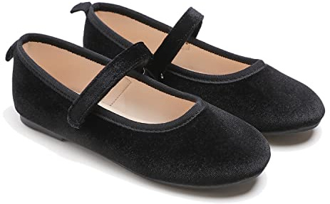 Feversole Girls Cute Dress,Ragazze Mary Jane Strap Scarpe Basse Ballerine da Principessa Scarpe da Scuola Piatte Nero Velvet 32 EU