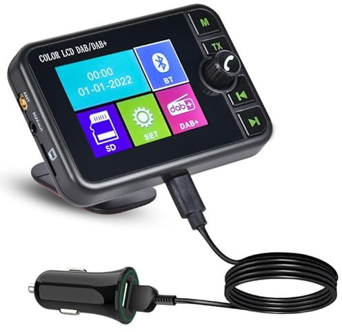 Hikity DAB DAB+ Digital Radio Adapter für Autoradio Bluetooth-Freisprecheinrichtung, 2,4 Zoll LCD Display FM Transmitter, BT-Musik AUX-Schnittstelle