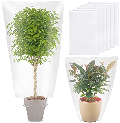 Perthlin 6 Pcs Winter Plant Covers Freeze Protection Small Plastic Clear Film Cover Shelter Bags Waterproof Frost Cloth for Outdoor Plants Greenhouse Garden Rain Frost Protection(27.6 x 43.3 Inch)