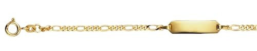JC Trauringe Baby- & Kinder ID-Armband Goldarmband 585 Gold 14 cm I Figaro Armband mit Gravur Taufarmband Gold Namensarmband mit Namen Kinderschmuck | Nickelfrei | Made in Germany I I 5.53062