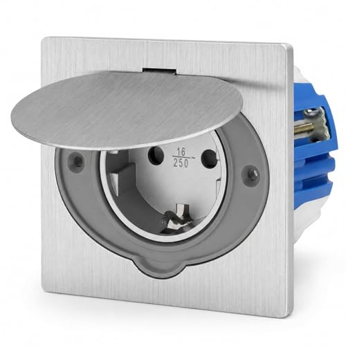 Presa da incasso in acciaio inox, presa da pavimento, IP44, coperchio pieghevole, morsetto, presa interruttore antivento
