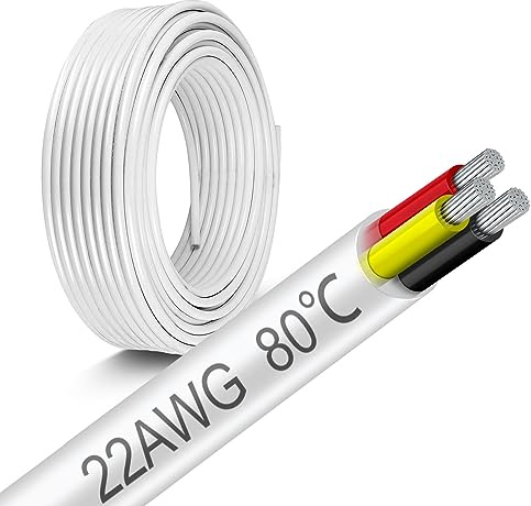 22 Gauge Electrical Wire 3 Conductor, 50FT 22 AWG Stranded Low Voltage LED Cable, 22/3 Tinned Copper Hookup Wire, Insulated 3 Wire Cable, Flexible Power Cable for LED Lamp Lighting Strip Automotive