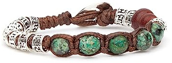 Tamashii VLNET – Armband Gebetsrad – 5 mehrfacettierte türkisfarbene Steine 6 mm – Zylinder aus 925er Silber mit Mantra-Gravur – handgefertigt