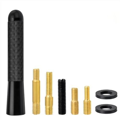 SZSAUTO Car Truck Short Antenna, 3.2 Inch Carbon Fiber Waterproof Car Antenna Replacement Mast, Universal Vehicle AM FM Stereo Radio Antennas for Cars Trucks SUVs Off-Roads
