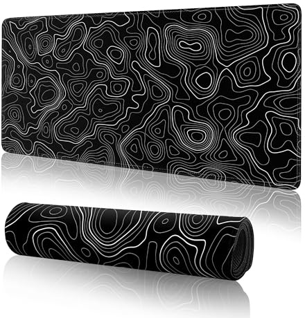 Topographic Gaming Mouse Pad Large Desk Mat,Black Mouse Pad Gaming Desk Pad,31.5 x 11.8 Keyboard Pad Minimalist Mouse Pads for Desk,Extended Mouse Mat Mousepad with Non-Slip Base and Stitched Edge