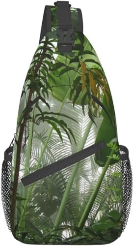 KWQDOZF Sling-Rucksack Umhängetasche Brusttasche tropischer Regenwald-Aufdruck Sling-Tasche für Reisen Sport