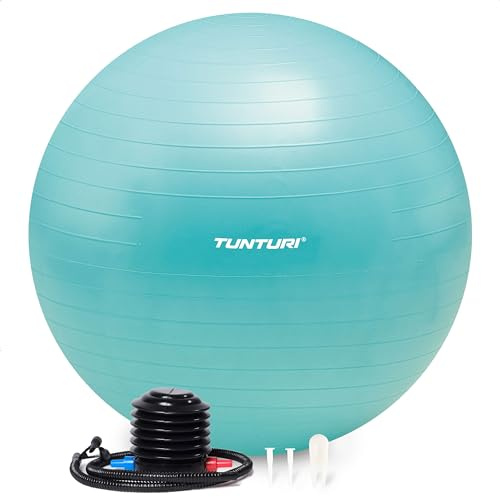 Tunturi Anti Burst Fitnessball mit Pumpe - Yoga-Ball 65 cm - Pilates-Ball - Schwangerschaftsball – 220 kg Benutzergewicht - Inklusive Trainings-App – Rot