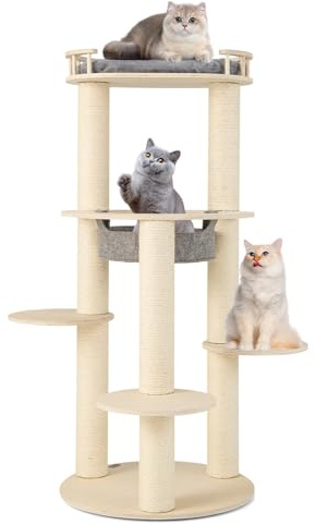 GOPLUS Torre para Gatos de Madera de 150 cm con 3 Plataformas