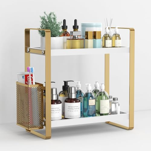 LEMIKKLE Badezimmer-Thekenorganizer mit Korb, Parfüm, Make-up-Organizer für Schminktisch, Aufbewahrungsorganizer für Badezimmer, Küche, Kommode (Weiß)