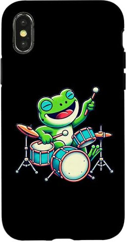 Hülle für iPhone X/XS Cute Frog Playing Drums Frogs Drummer Music