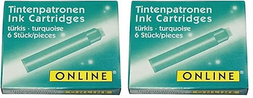 Online 17224/24 Standard-Tintenpatronen, universelle Füller-Tinte, kompatibel mit allen gängigen Standard-Füllern, Ersatz-Patronen für Füllhalter und Rollerball, 6 Stück, Farbe türkis (Packung mit 2)