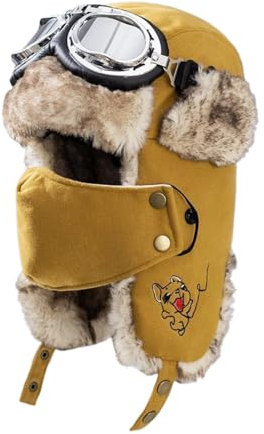 Generisch Russische Mütze, Fliegermütze mit Schutzbrille Herren Damen, Fellmütze Winddichte Warme Wintermütze Mit Ohrenklappen, Trapper Mütze