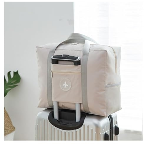 GreatRise Groß Sporttasche Wasserdicht Reisetasche Faltbare Handgepäck Tasche Schwimmtasche Weekender Bag DuffleBag mit Trolley-Ärmel für Fitnessstudio Pool Urlaub Reise Outdoor Sport Beige 55*45*25cm