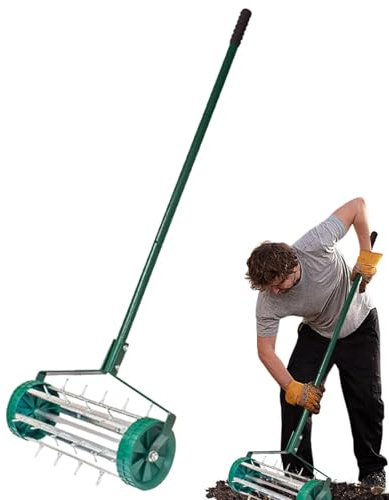 Rasenbelüfter Roller - Push Bodenbelüfter Manueller Belüfter Belüfter mit Spitzen | Langlebige Rasenpflegeausrüstung, Mehrzweck-Bodenverfeinerer für Gia