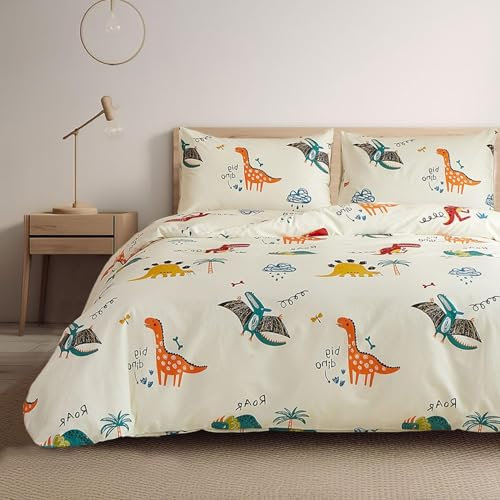 BSYYZQC BettwäSche 135x200 Dinosaurier Sind Süß Bettbezug Luxuriös Flauschig mit ReißVerschluss Cartoon Kinder BettwäSche-Sets 2 Teilig Set Weiche Atmungsaktiv Mikrofaser BettbezüGe und 2 Kissenbezug