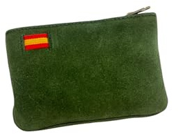 Portamonedas con Cremallera con Anilla para Llaves, Monedero pequeño con Llavero para el Bolsillo o el Bolso, Elegante Bandera de España. (Monedero Verde Bandera España)