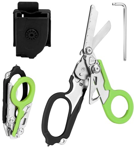 Zengjunwei 6-In-1 Faltbar Rettungsschere, für Outdoor, Schwarz und grün | Trauma Schere, Notfallschere, verbandsschere, Mit K-Schutzhülle, Schraubenschlüssel für Professionelle Rettungsdienste