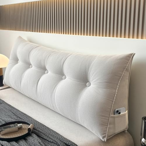 55cm Hoches Dickes Rückenkissen Lang Keilkissen Rückenlehne Kissen Großes Wandkissen Lesekissen Nackenstüzkissen Lendenkissen für Bett Kopfteil Gepolstert mit Waschbar Bezug(milk coffee,80cm)