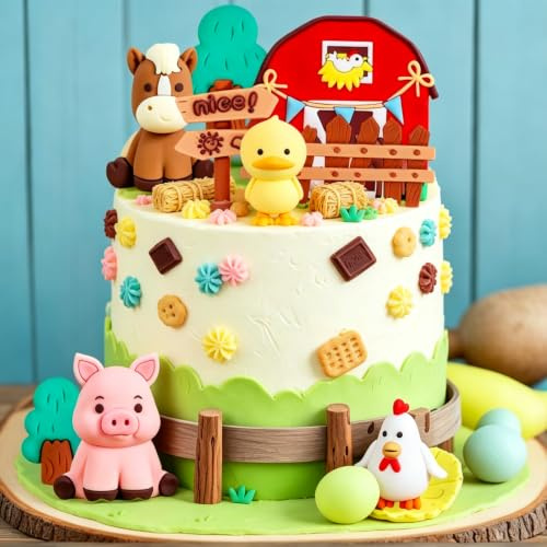 JeVenis Farm Animal Cake Decoration Farm Animal Party Decoration | Sheep Cake Topper Cow Cake Decoration Pig Cake Topper for Farm Animal Baby Shower Birthday Party Decorations