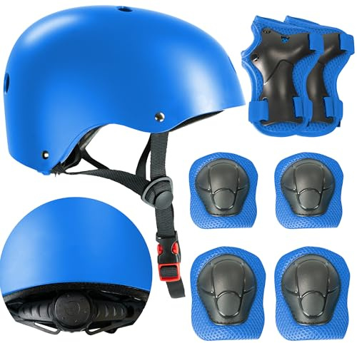 Kids Bike Helmet with Knee & Elbow Pads Set - Multi-Sport Helmet for Ages 3-12 - Toddler, Boys & Girls Protective Gear for Cycling, Skating, Scooter - Adjustable Design - Dark Blue