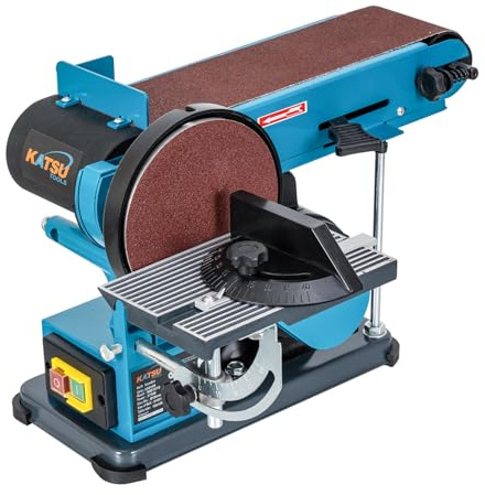 KATSU Tools 375W Bench Belt and Disc Sander – 150mm Disc, 100 x 914mm Sanding Belt, Adjustable Table & Dust Extraction – Ideal for Wood Metal Plastic, Model 100198