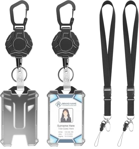 2er-Pack magnetischer einziehbarer Schlüsselanhänger, Magnetischer Ausweishalter mit Kartenhülle, 80 cm Ausziehbarem Drahtseile, Strapazierfähiger Karabiner-Schlüsselanhänger
