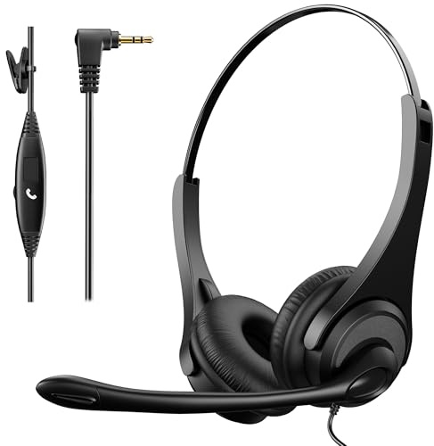 Voistek Casque téléphonique, Jack 2,5 mm, Microphone antibruit, contrôle du Volume, pour téléphones Fixes et DECT, Noir