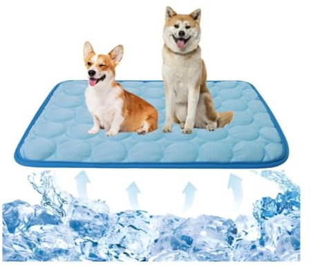 Kühlmatte Hund, Kühlmatte für Katze/Hunde, Kühldecke Sommer, Selbstkühlend Hundekühlmatte Bett, Abwischbar Kühlbett Abkühlung, Kühlende Hundedecke, Hundekühldecke für Unterweg Zuhause (Blau, 100x70cm)