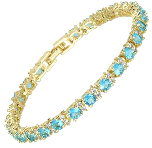 RIZILIA Eternity tennisarmband och rundskuren CZ i gult guldpläterad, 17,78 cm, Medium, Cubic Zirconia