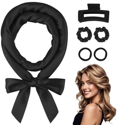 Ystrybo Heatless Curls Lockenwickler über Nacht, Locken ohne Hitze Heatless Overnight Curls Band für lange Haare, Lokenband Loken über Nacht, 6 PCS Haarnudel Lockenwickler ohne Hitze Set - Schwarz