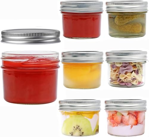 Aeetial 100ml Wide Mouth Mason Jars with Lids - 65mm Extra Wide Opening for Easy Filling, Freezer & Dishwasher Safe - Ideal for Canning, Storage, Meal Prep, Candles, Gifts (Mini)
